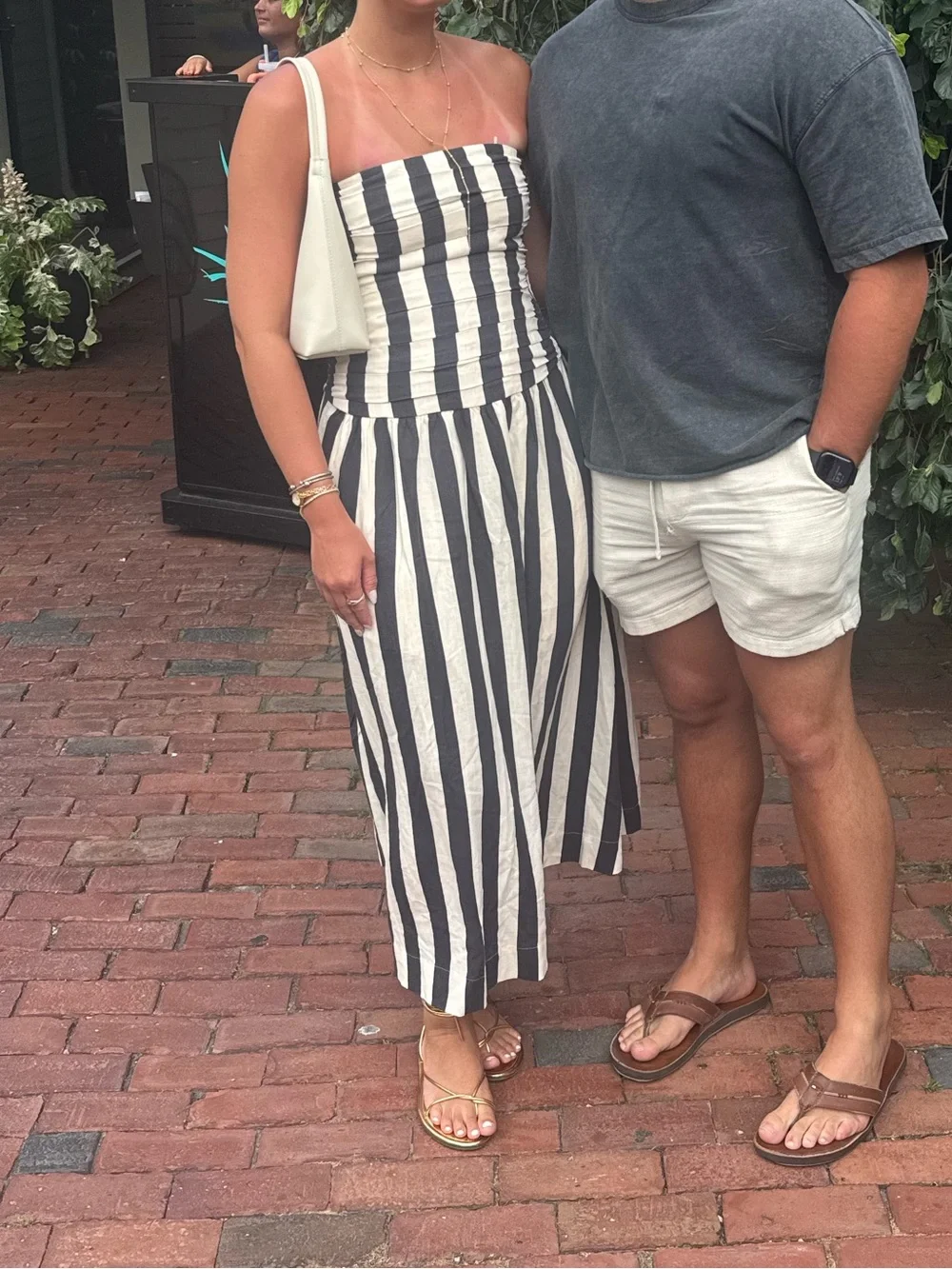 T.J.Maxx navy and White Striped Strapless Maxi Dress
